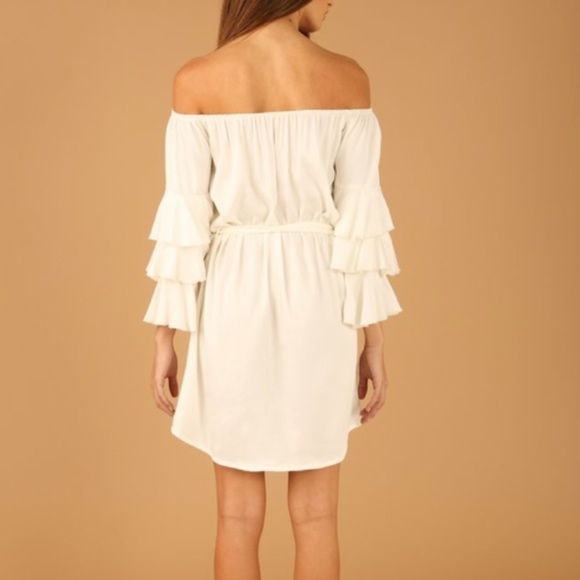 NWT Saint Mojavi Caprice Cream Off the Shoulder Ruffle Dress Size Medium - Picture 2 of 10